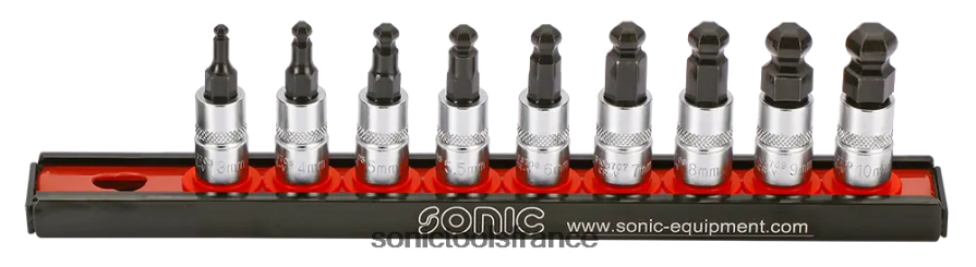 Sonic jeu de douilles à embouts 1/4" hex avec rotule sur rail 9 pcs dernier N8FZ60369