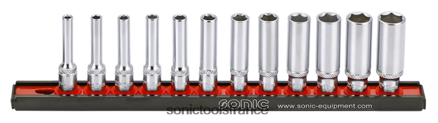Sonic jeu de douilles profondes à flanc 1/4" 6 pt. sur rail 12pt.cs fiable N8FZ60332