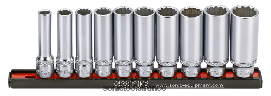 Sonic jeu de douilles profondes à flanc 3/8" 12 pts sur rail 10 pcs dernier N8FZ60333