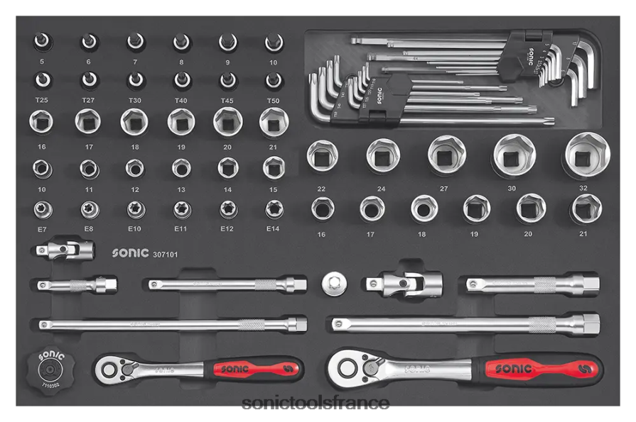 Sonic ensemble combiné eva 71 pièces 3/8" et 1/2" dernier N8FZ60863