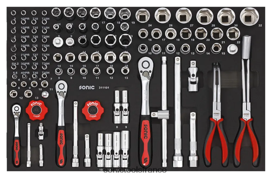Sonic jeu de douilles à embouts 1/4", 3/8" et 1/2" sfs, 111 pièces pratique N8FZ60223