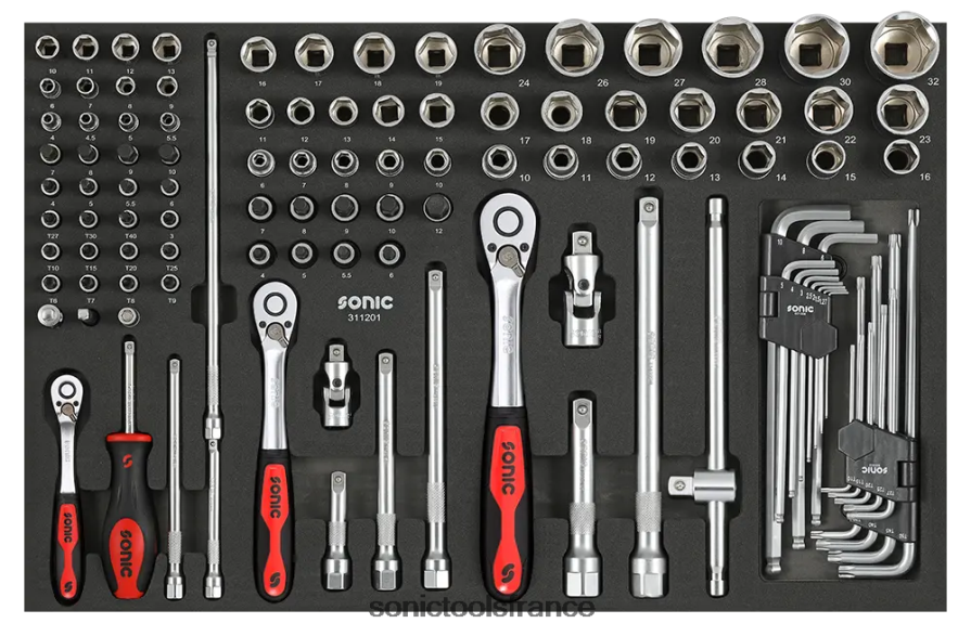 Sonic jeu de douilles à embouts 1/4", 3/8" et 1/2" sfs, 112 pièces fiable N8FZ60224
