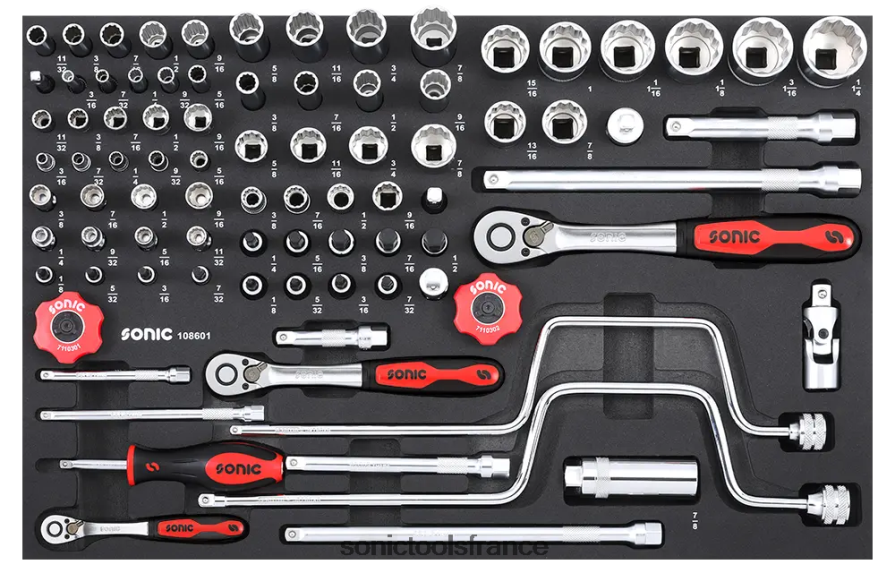 Sonic jeu de douilles à embouts 1/4", 3/8" et 1/2" sfs 86 pièces (aviation) classique N8FZ60226